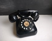 Vintage desktop telephone bakelite ROTARY PHONE Dial phone 1940, Retro black phone bakelite black phone