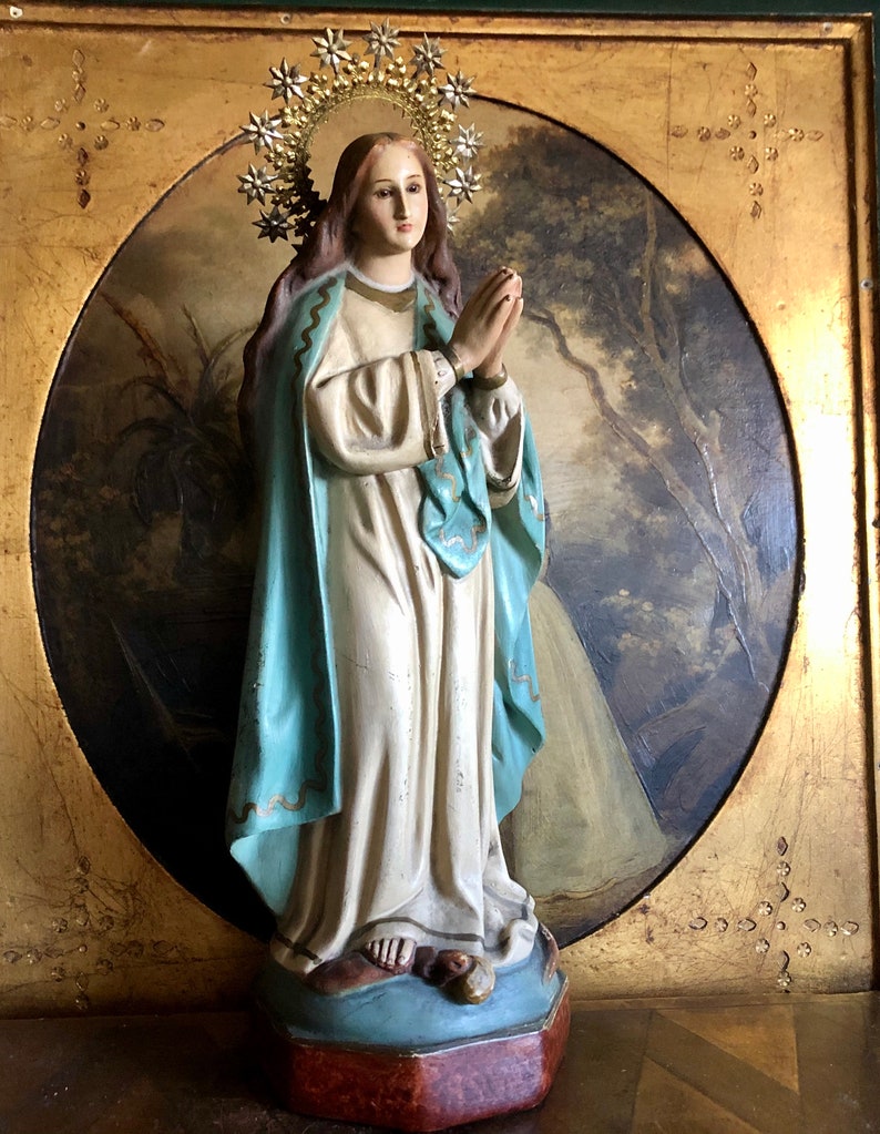 AMAZING Antique Virgin Mary statue Immaculate Conception Etsy