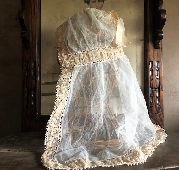 19th century FRENCH Baby Bonnet, Antique Infant Ca