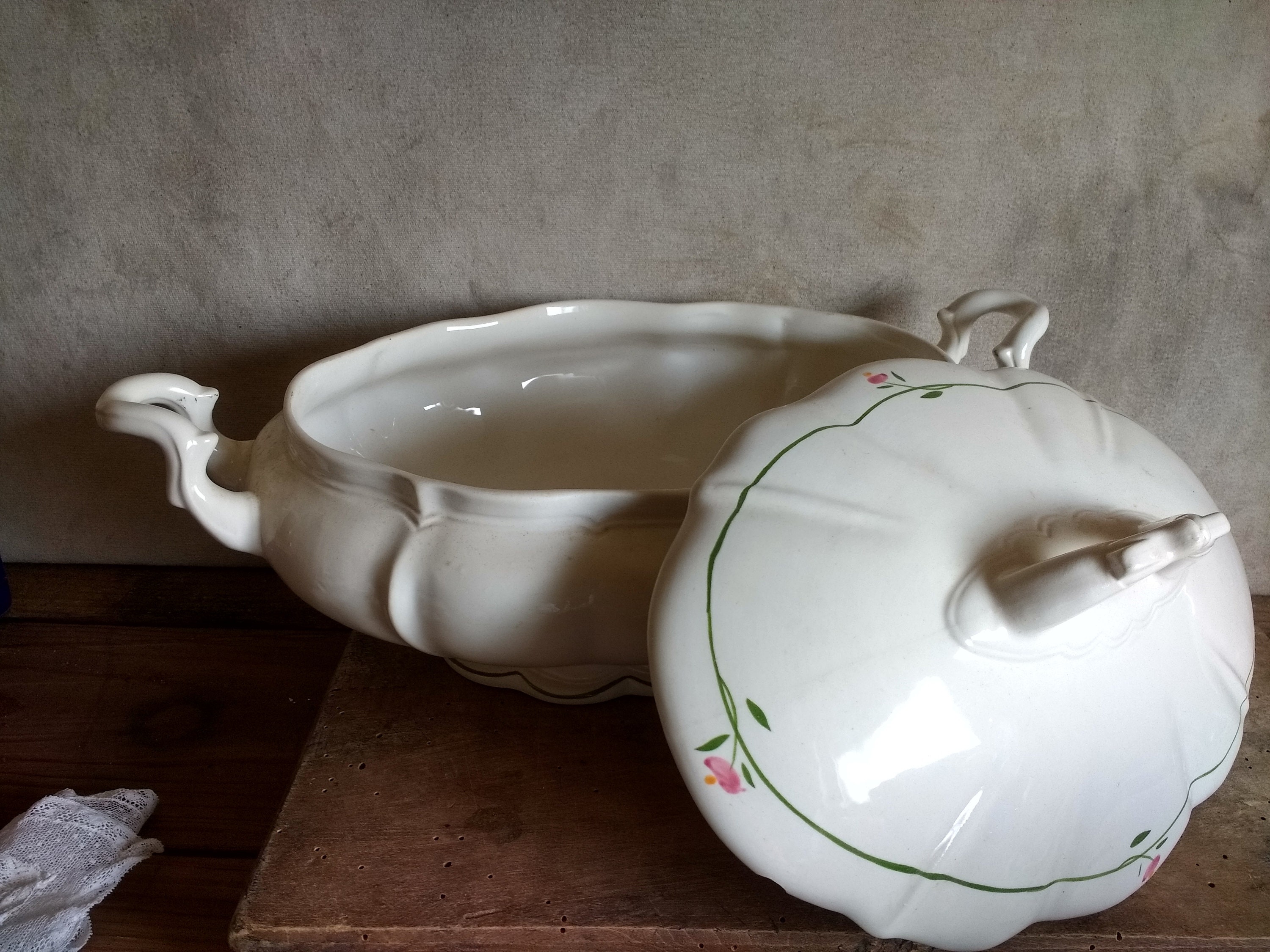 Beautiful Antique off white spanish oval tureen hand painted Etsy