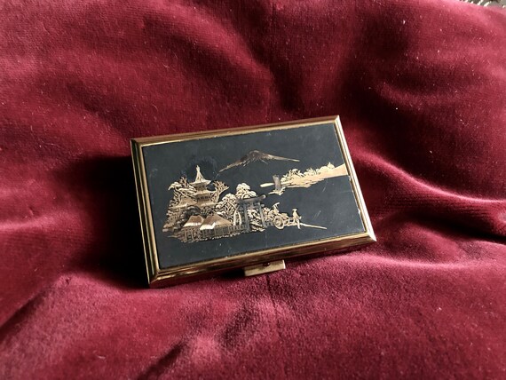 Vintage Compact Damascene Music Box Musical Powder