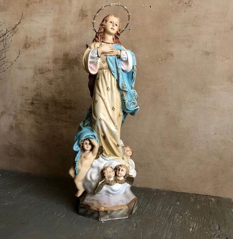 AMAZING Antique Virgin Mary statue Immaculate Conception Etsy