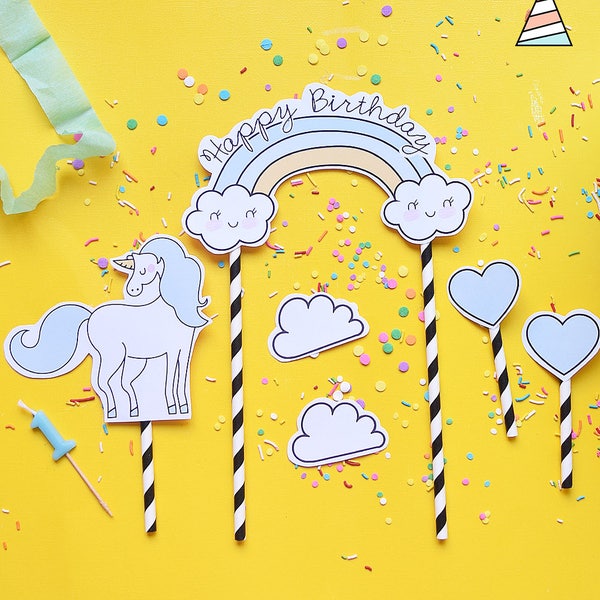 Topper para pastel unicornio - Toper arcoiris para cumpleaños