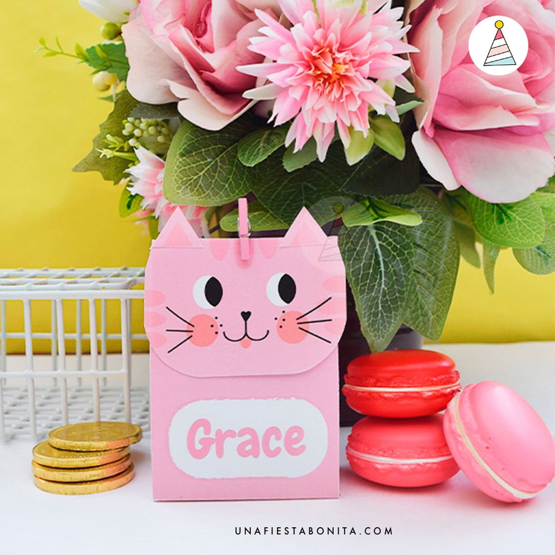 Cat Gift Box, Cat Favor Box Printable, DIY Kitten Favor Box, Cat Party