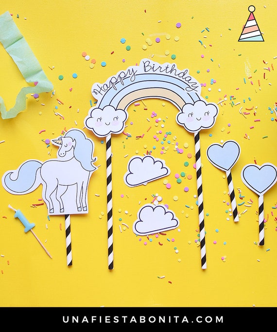 Unicorn Cake Topper - Toper Rainbow birthday Il_570xn