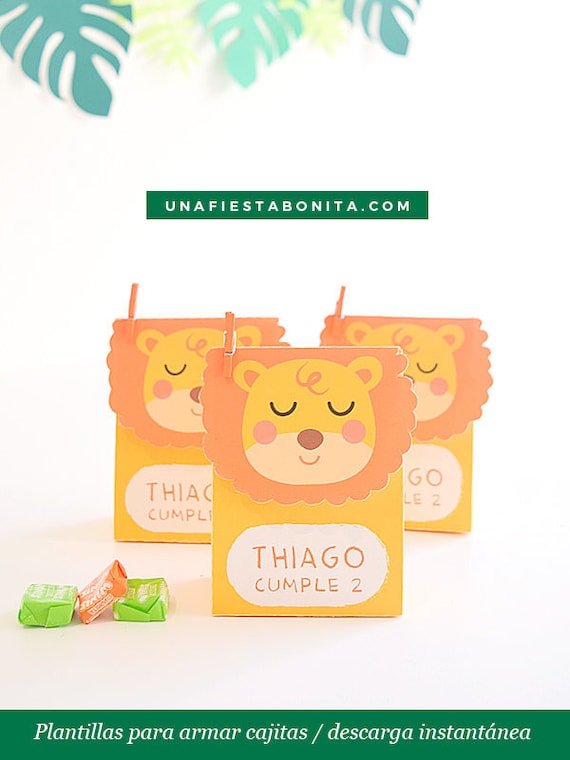 Box for surprises animals jungle, lion template to assemble box, birthday, baby shower, christening, first year Il_570xn
