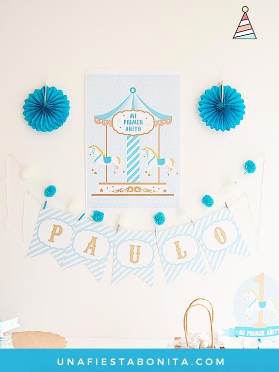 Printable pack for the first year themed Carousel, First year party kit printable, printable carousel for parties Il_570xn