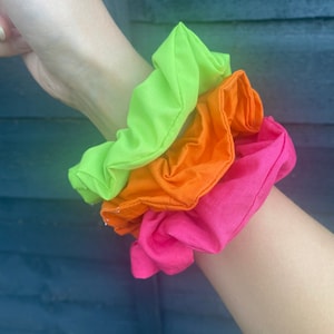 Letterbox Gift - Neon Pink Cotton Scrunchies - Scrunchie - Hair Band - Handmade - Sustainable Washable - UK Fabric Made Hair Accessories -