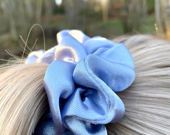 Silver / Blue Satin Scrunchies - Scrunchie - Hair Band - Handmade - Sustainable Washable - UK Fabric & Made Hair AccessoriesGifts for her