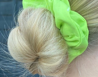 Letterbox Gift - Neon Green Cotton Scrunchies - Scrunchie - Hair Band - Handmade - Sustainable Washable - UK Fabric Made Hair Accessories -