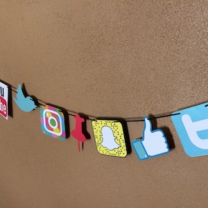 Social Media Decor, Social Media Birthday Banner, Social Media Backdrop, Photo Props, Social Media Sign, Teen Birthday Party, Hashtag Party