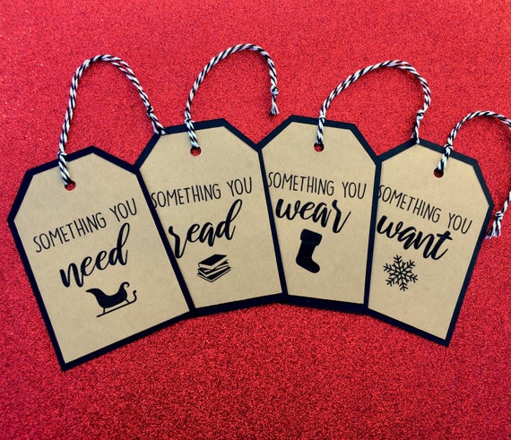 Minimalist Christmas Gift Tags, Something You Want Need Read Wear Tag,  Simple Christmas Present Packaging Labels, Christmas Label Gift Tag, 