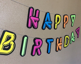 Neon Glow Birthday Banner, Glow in the Dark Party, Neon Glow Banner, Glow Birthday Party, 80s Neon Banner, Neon Party Decor, Skate Party