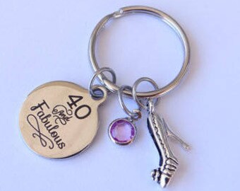 40th Birthday Keychain, Forty and Fabulous Gift