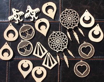 Set of 9 Laser-Cut Earring Files (Includes Adobe Illustrator, PDF, Corel Draw, SVG and DXF Files)