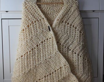 Comfort in Cream Chevron Crochet Shawl