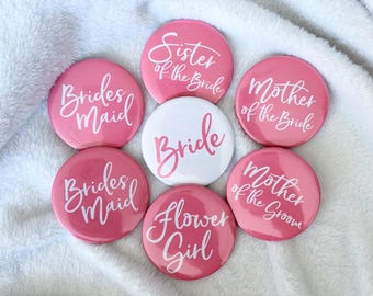 Bridal Party Pin Back Button or Magnet for Weddings and Bridal Showers - Custom Colors