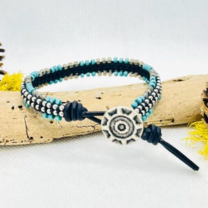 Single Beaded Leather Wrap, Beaded Leather Wrap Bracelet, Leather Jewelry, Leather Bracelet