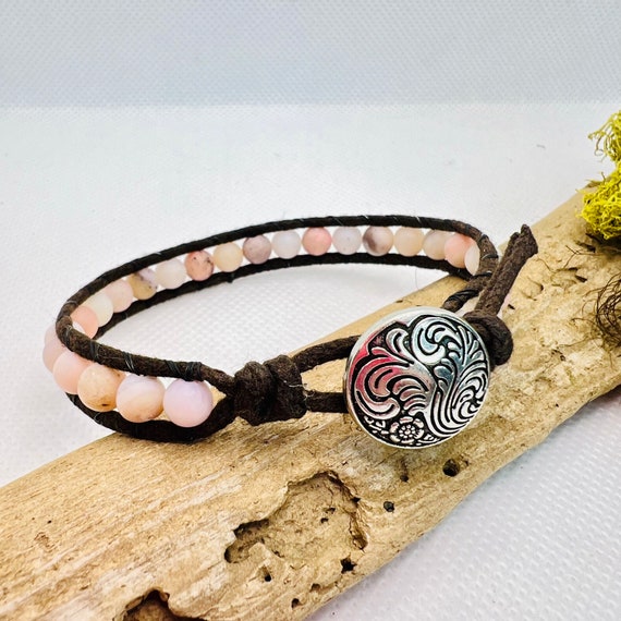 Single Beaded Vegan Wrap, Beaded Waxed Cotton Cord, Wrap Bracelet