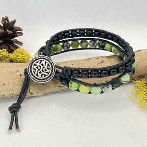 Chrysoprase Double Leather Wrap Bracelet, Beaded Bracelet, Leather Bracelet, Wrap Bracelet, Multi wrap bracelet, Chrysoprase Jewelry