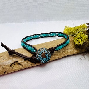 Leather Single Wrap Bracelet, Beaded Wrap Bracelet, Beaded Bracelet, Boho Bracelet