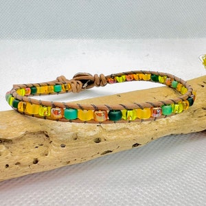 Single Beaded Leather Wrap, Beaded Leather Wrap Bracelet, Leather Jewelry, Leather Bracelet, Seed Bead Bracelet