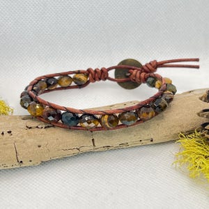 Single Beaded Leather Wrap, Beaded Leather Wrap Bracelet, Leather Jewelry, Leather Bracelet, Tiger Eye Bracelet