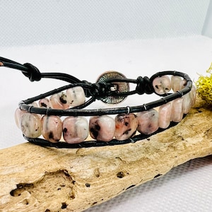 Single Beaded Leather Wrap, Beaded Leather Wrap Bracelet, Leather Jewelry, Leather Bracelet