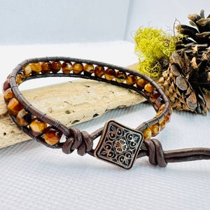 Single Beaded Leather Wrap, Beaded Leather Wrap Bracelet, Leather Jewelry, Leather Bracelet