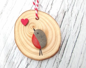 Christmas ornament, pebble art, Robin pebble art, Christmas decoration, Christmas decor