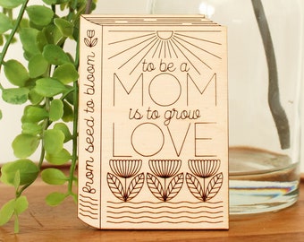 Mother's Day Mini Wood Book Card • Book Lover Mom Gift • Inspirational and Encouraging Mom Card • First Mother's Day • Unique Wooden Card