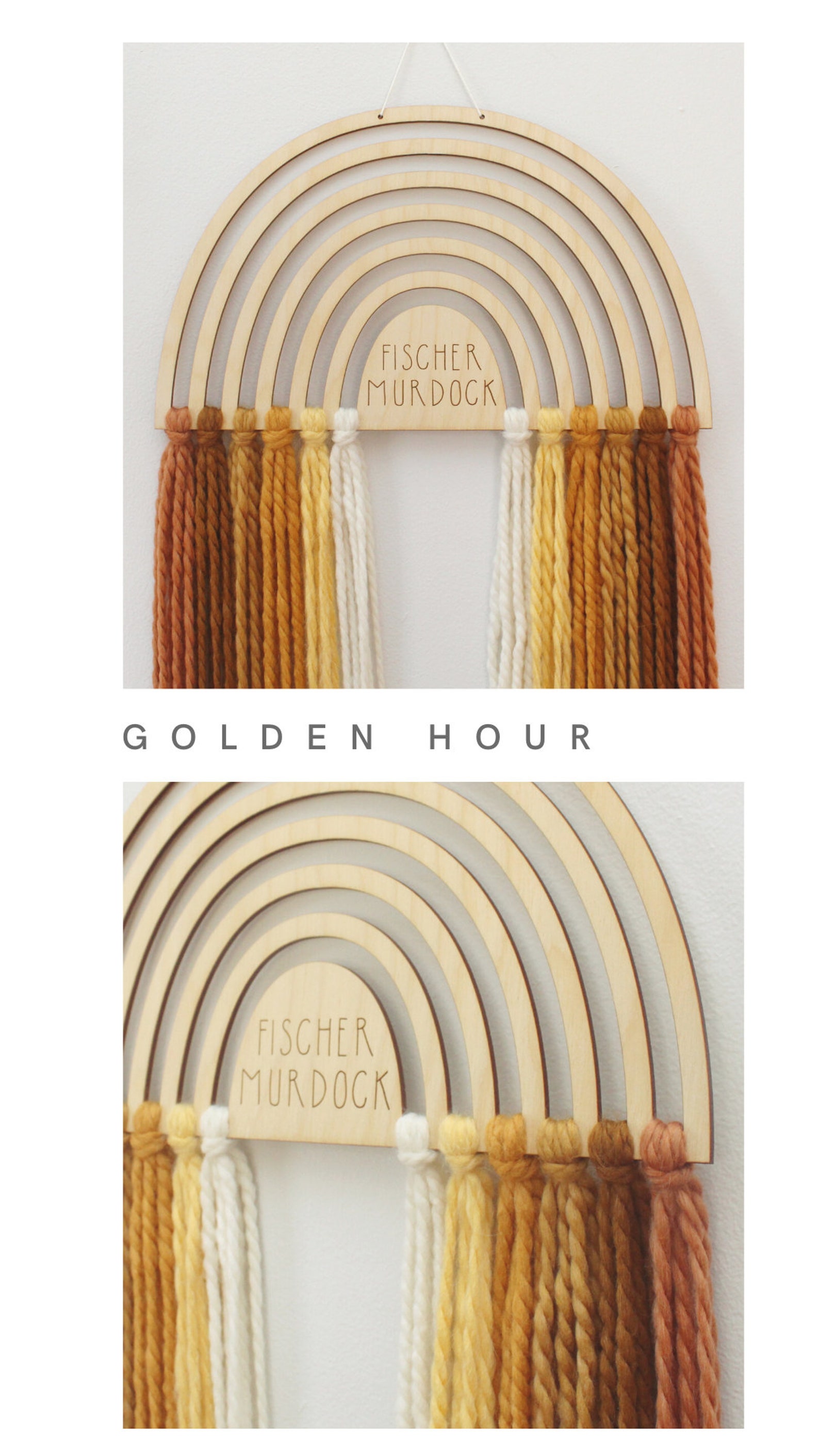 Personalized Wood Rainbow Wall Hanging Custom Boho Yarn Art Etsy