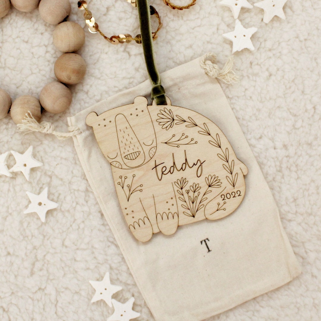 Wood Bear Christmas Ornament - Personalized