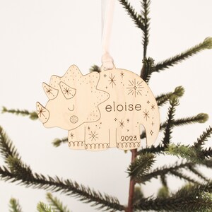 custom wood triceratops christmas name ornament folksy personalized dinosaur holiday gift tag heirloom family tradition keepsake image 5