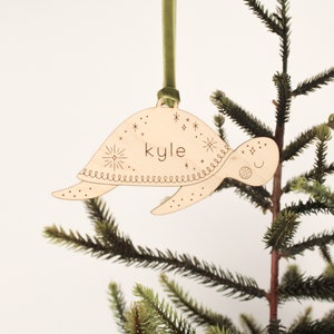custom wood sea turtle christmas name ornament folksy personalized ocean animal holiday gift tag heirloom family tradition keepsake image 4