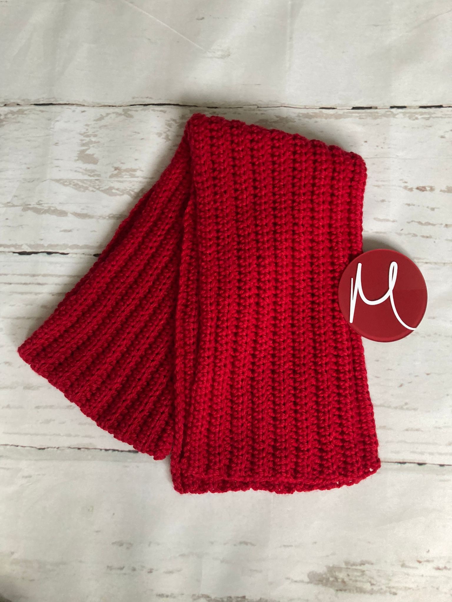 Man's Chunky Ribbed Crocheted Scarf Red Handmade UK