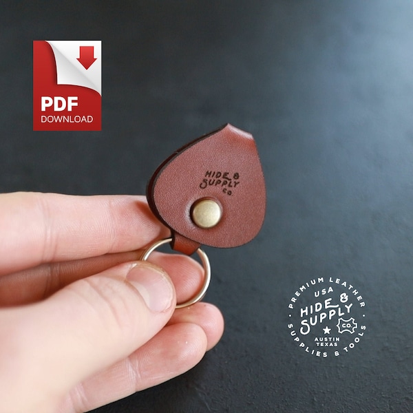 Guitar Pick Keychain Key Ring Fob Holder Template Pattern Guide -  PDF Illustrator (8.5" x 11" + A4 Format) - Leather Crafting