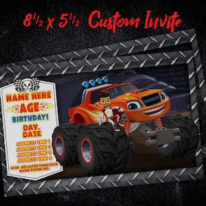 Blaze And The Monster Machines Birthday Party Invite - 8.5&quot; x 5.5&quot;