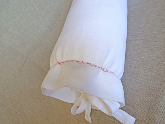 Bolster pillow / Embroidered / Neck roll pillow / Bed Pillow / Stone washed linen / Pillow Insert / Custom size