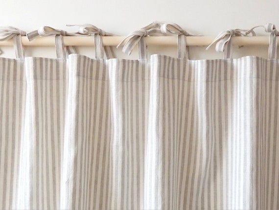 Linen Curtains Natural Striped Curtains Kitchen Curtains Etsy