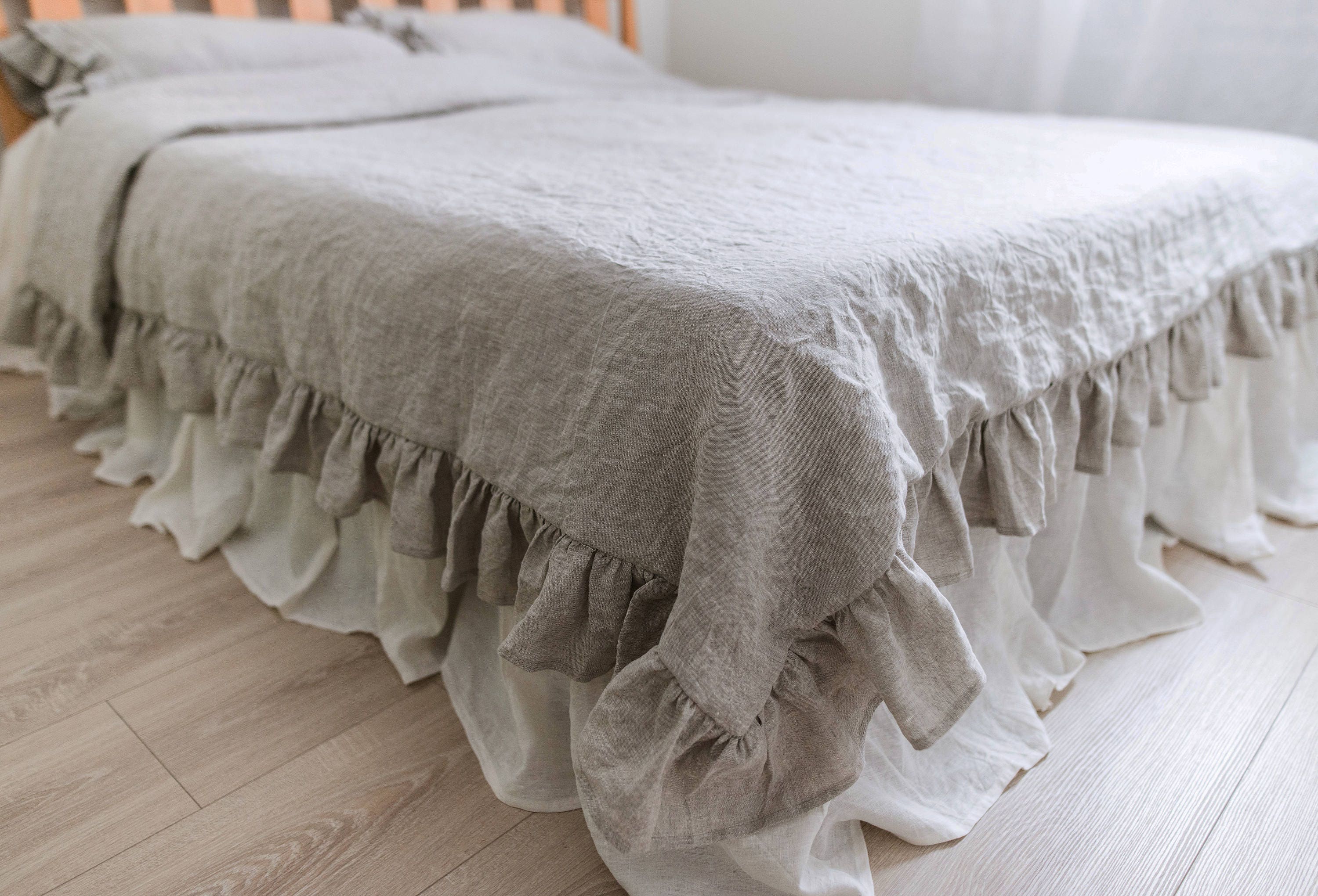 Linen bedskirt dust ruffle Stonewashed linen Bed valance Linen Etsy