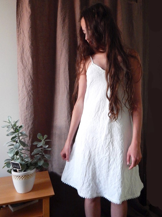 white linen slip dress