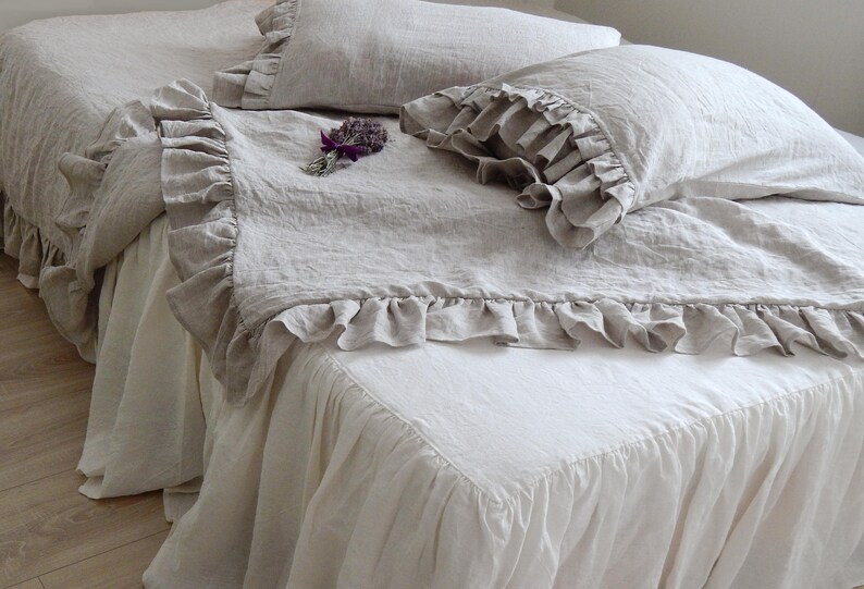 Linen Duvet Cover Ruffled Bedding Shabby Chic French Image 0