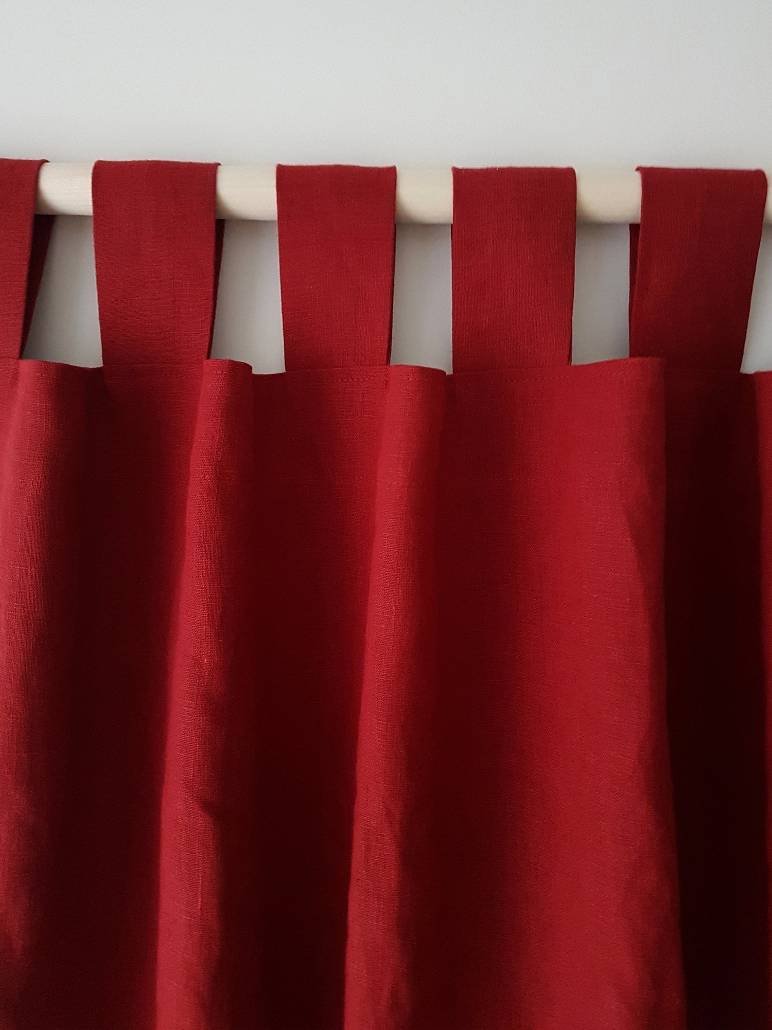 Linen Tab Top Curtains Red Lined Curtains Shabby Chic Curtains Etsy