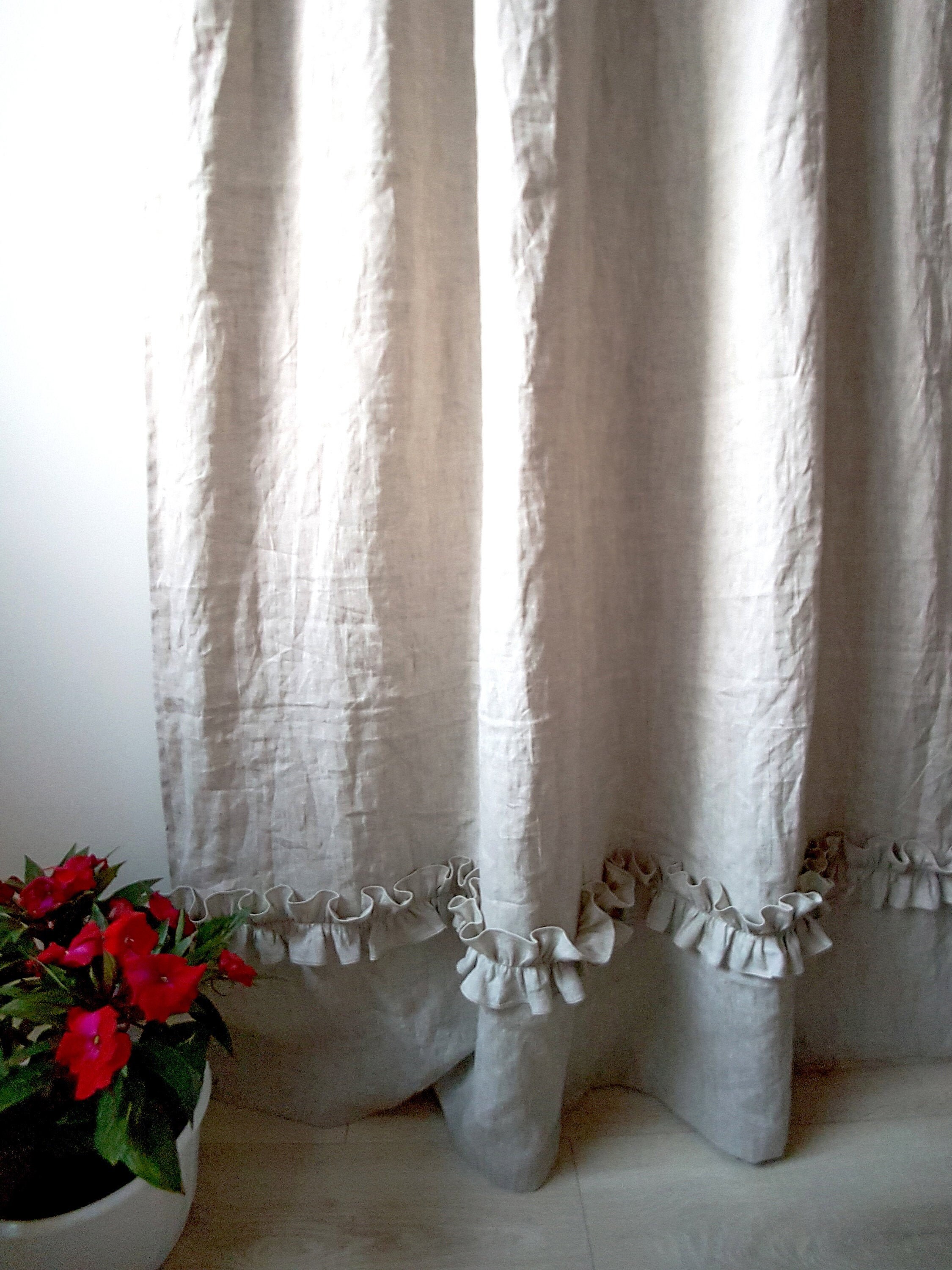 Linen Ruffle Curtains Shabby Chic Curtains Organic Curtains Custom