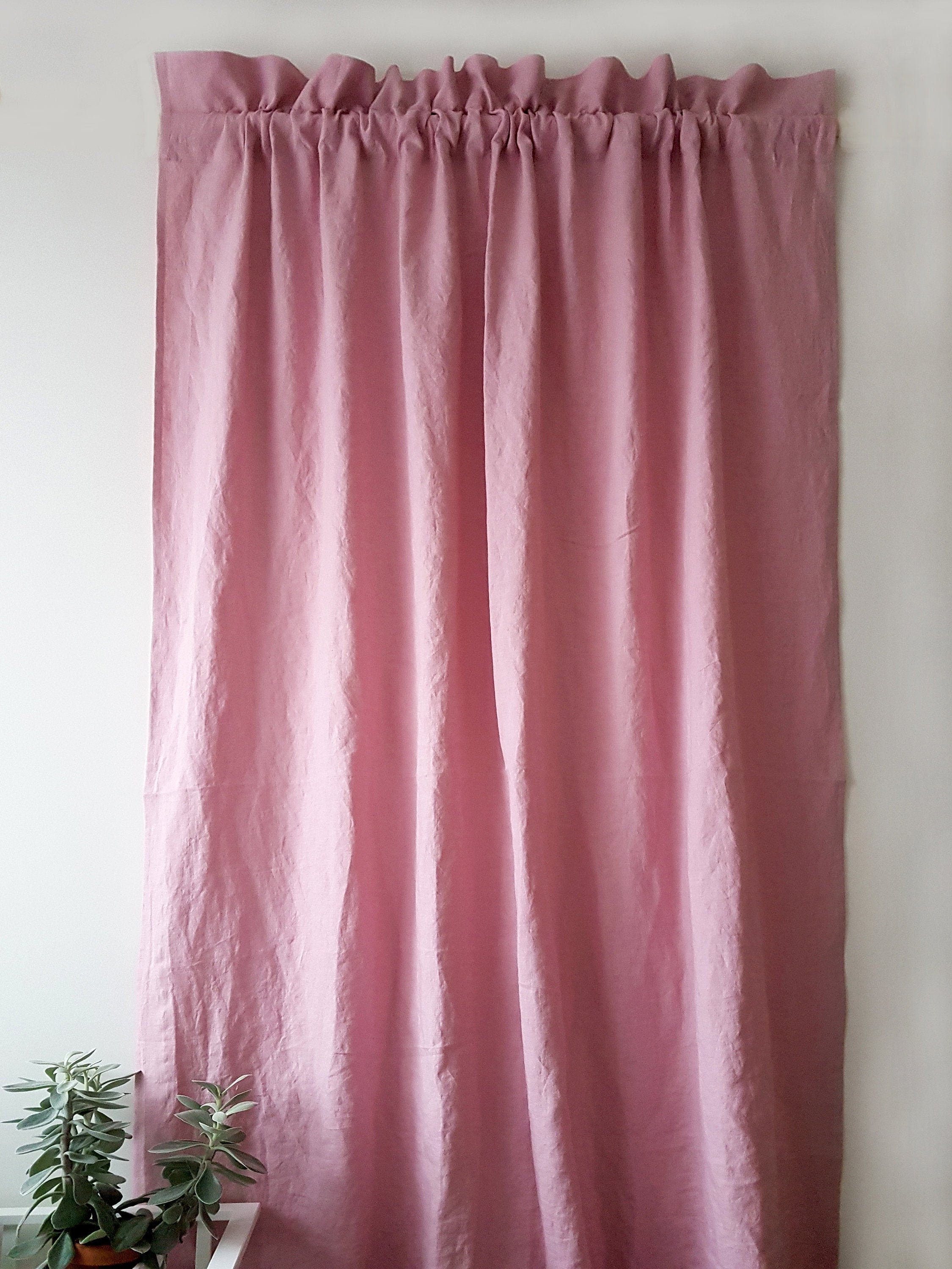 Linen Rod Pocket Curtains Panel With Decorative Header Shabby Chic