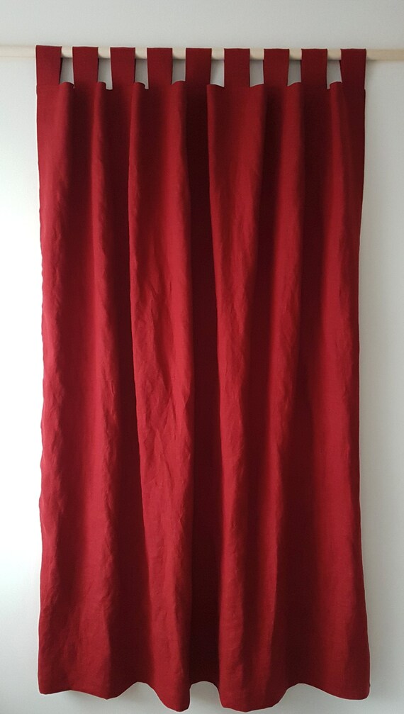 Linen tab top curtains Red lined curtains Shabby chic curtains Etsy