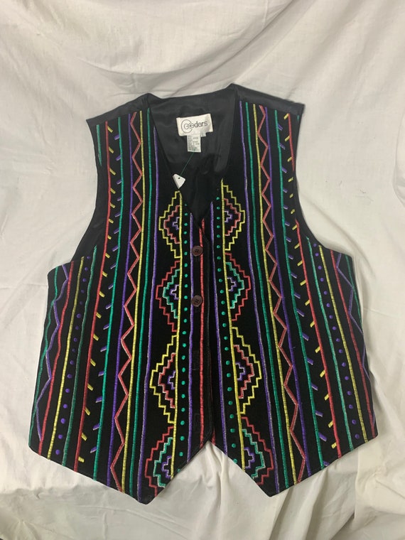 Vintage Cedars Embroidered Leather Vest 1980s - La