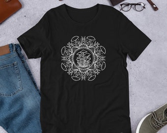 Mushroom Mandala, Sacred Geometry, Golden Ratio, Psychedelics, Occult wisdom, Fibonacci Sequence, Fractals, Math Short-Sleeve Unisex T-Shirt