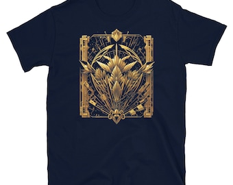 アールデコ風抽象アートデザインヴィンテージスタイル半袖ユニセックスTシャツ